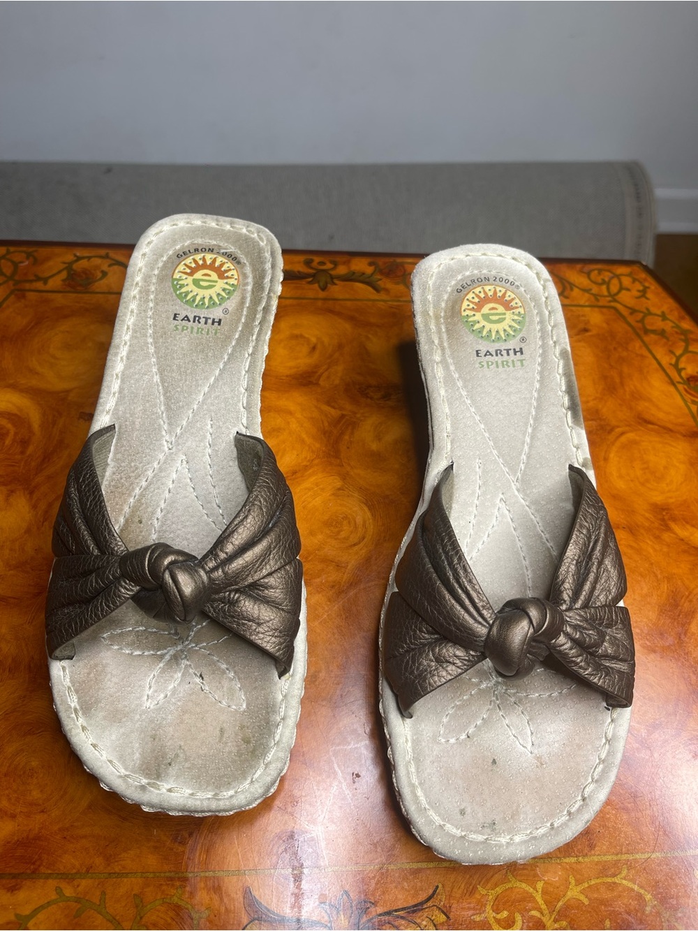 Earth Spirit Metallic Bronze Knot Slide Sandals